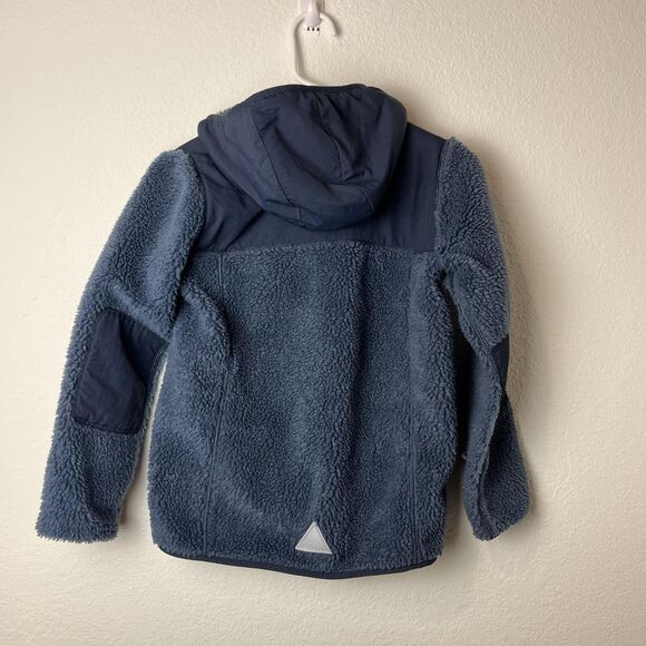 L.L.Bean Jacket Youth Medium 10-12 Blue Hooded Sherpa Fleece Full Zip High Pile - Picture 4 of 8